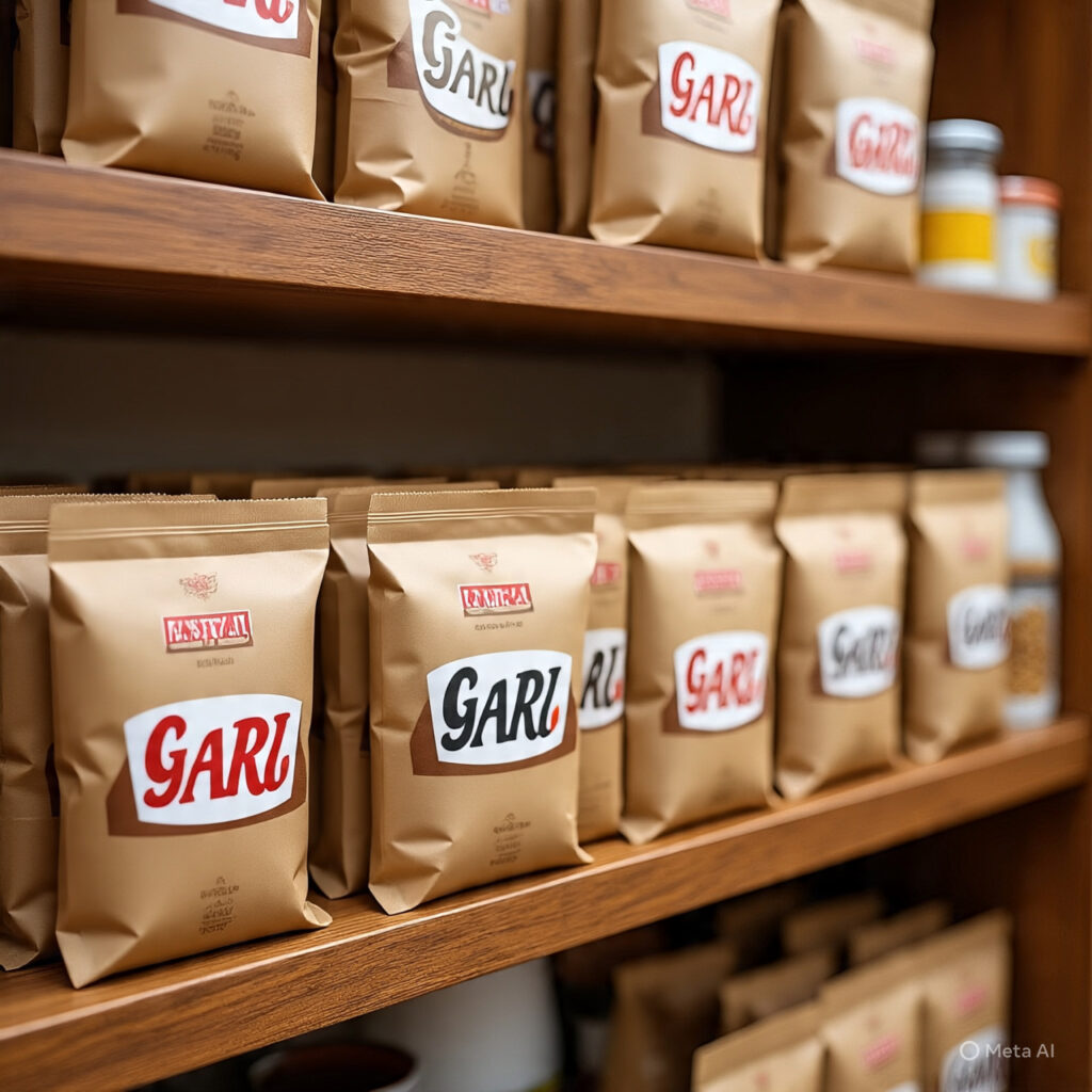 garri packaging on shelves