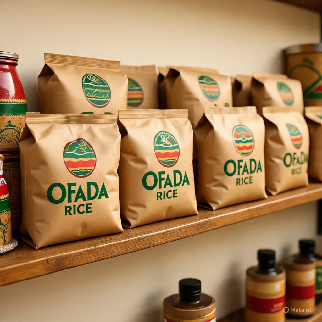 ofada rice packaging on shelves